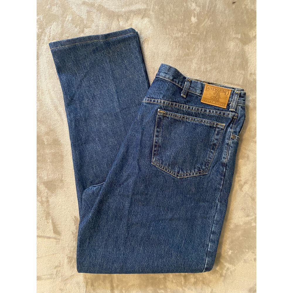Lands End Jeans Mens 40 Indigo Square Rigger Straight Leg 100% Cotton